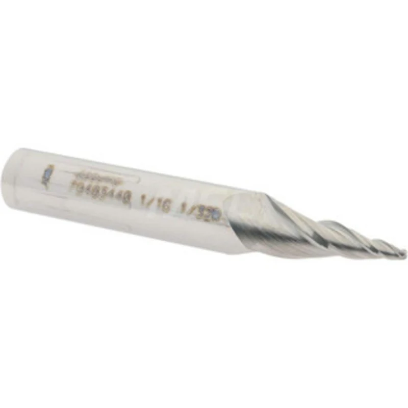Accupro 10 per Side 1/16 Small End Diam 3/4 LOC 3-Flute Solid Carbide Tapered Ball End Mill Uncoated, 3/8 Shank Diam,...